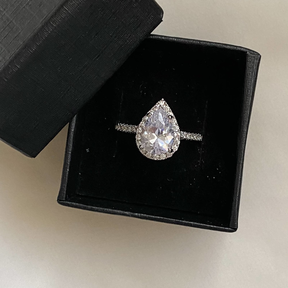 Pear Halo 2 Carat CZ Diamond Ring - Picture 13 of 13